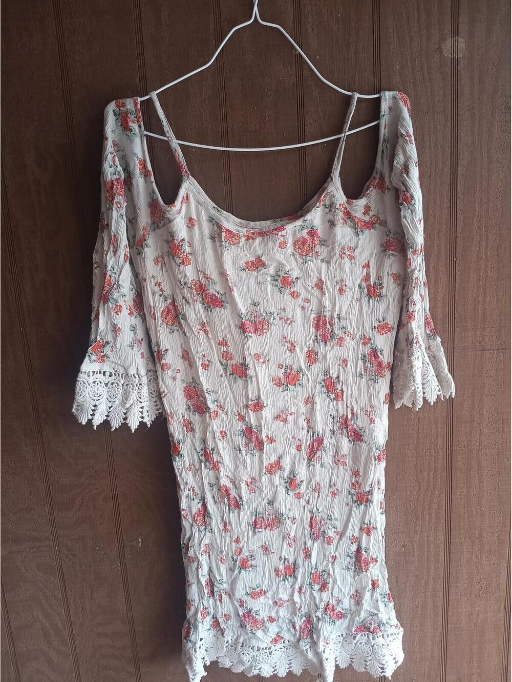 Floral Cold Shoulder Dress with Lace Trim
